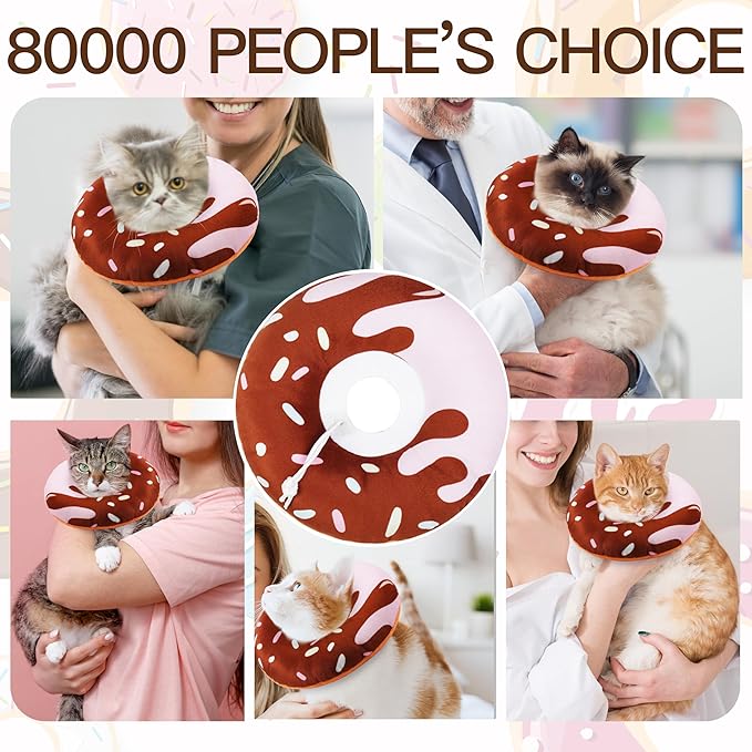 Cat Cone Collar Soft, Cute Cat Donut Collar After Surgery, Adjustable Kitten Recovery Cones to Stop Licking, Lightweight Neck Elizabethan Collars for Cats Kittens (Chocolate, Small)-PawvioPets