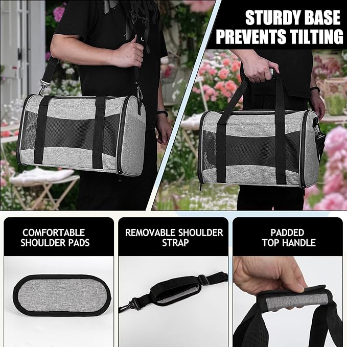 Carriers Soft-Sided Pet Carrier Case for Small Medium Cats Dogs Puppy Under 15 lbs,Airline Approved Cat Carrier with 4 Ventilated Windows (Medium,Grey&Black)-PawvioPets