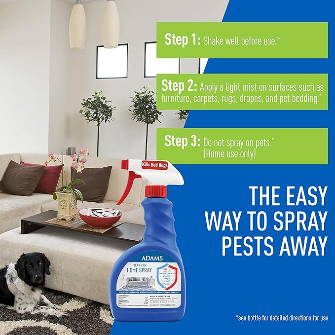 Adams Flea & Tick Home Spray with Precor, Kills Fleas, Flea Eggs, Flea Larvae, Bed Bugs, Ticks, Ants, Cockroaches, Spiders, Mosquitoes And Many Other Listed Nuisance Pests In The Home, 24 Fl Oz-PawvioPets
