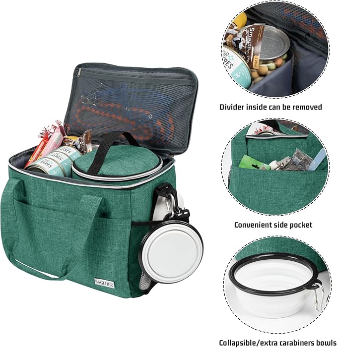 BAGLHER Dog Travel Bag Backpack Pet Supplies Backpack Pet Accessories Storage Bag 5-Piece Set with Shoulder Strap 2 Lined Pet Food Containers 4 Foldable Feeding Bowls Essential Kit for Pet Travel-PawvioPets