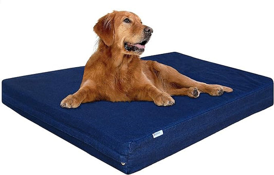 Dogbed4less Extra Large Orthopedic Memory Foam Dog Bed for Large Dogs with Durable Waterproof Internal Case, Removable Washable Denim Cover and Bonus Pet Bed Cover, 47X29X4 Fits 48X30 Dog Crate, Blue-PawvioPets