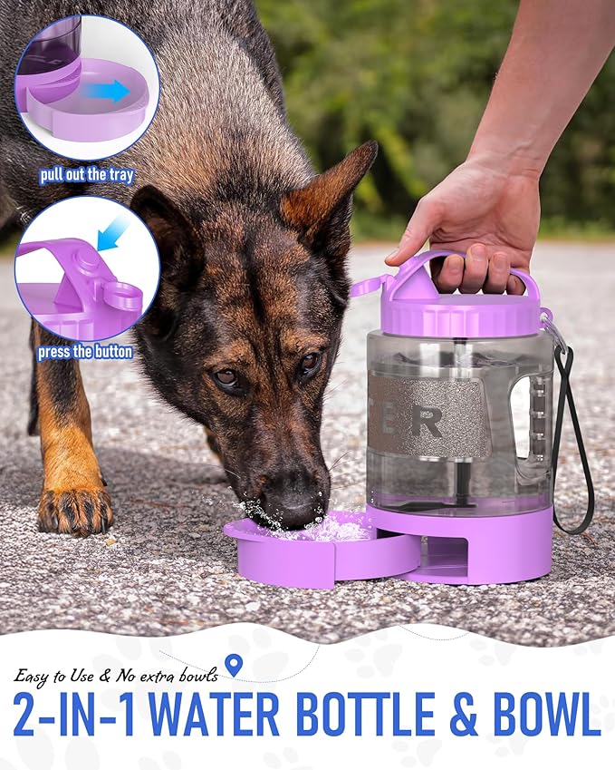 77oz Dog Travel Water Bottle, Large Portable Dog Water Bowl Dispenser, Leakproof Pet Drinking Bottle Dispenser for Hiking Camping Walking Travelling Beach Car Trips, No Spill, BPA Free,Purple-PawvioPets