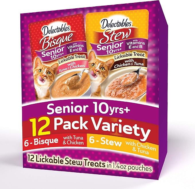 Delectables Senior Stew & Bisque Lickable Wet Cat Treats Variety Pack-PawvioPets