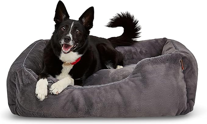FUZI Luxury Aesthetic Dog Bed for Large Dogs with Washable Cover, Pet Couch, Pet Bed with Sides, Non-Slip Bottom, Soft and Durable Calming Dog Bed, Large 35.6x28.5x9.5 Dark Grey-PawvioPets