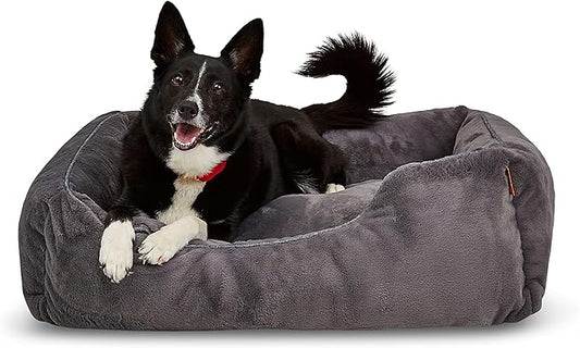 FUZI Luxury Aesthetic Dog Bed for Large Dogs with Washable Cover, Pet Couch, Pet Bed with Sides, Non-Slip Bottom, Soft and Durable Calming Dog Bed, Large 35.6x28.5x9.5 Dark Grey-PawvioPets