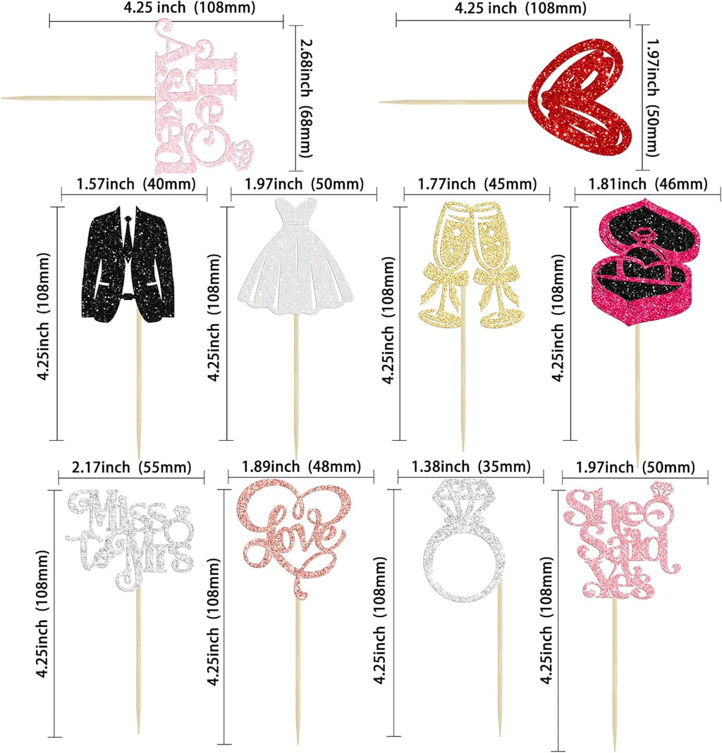 Gyufise 30Pcs She Said Yes Cupcake Toppers Glitter Diamond Ring I Do Love Cupcake Picks Miss to Mrs He Asked Bridal Shower Wedding Engagement Bachelorette Cake Decoration Multicolor