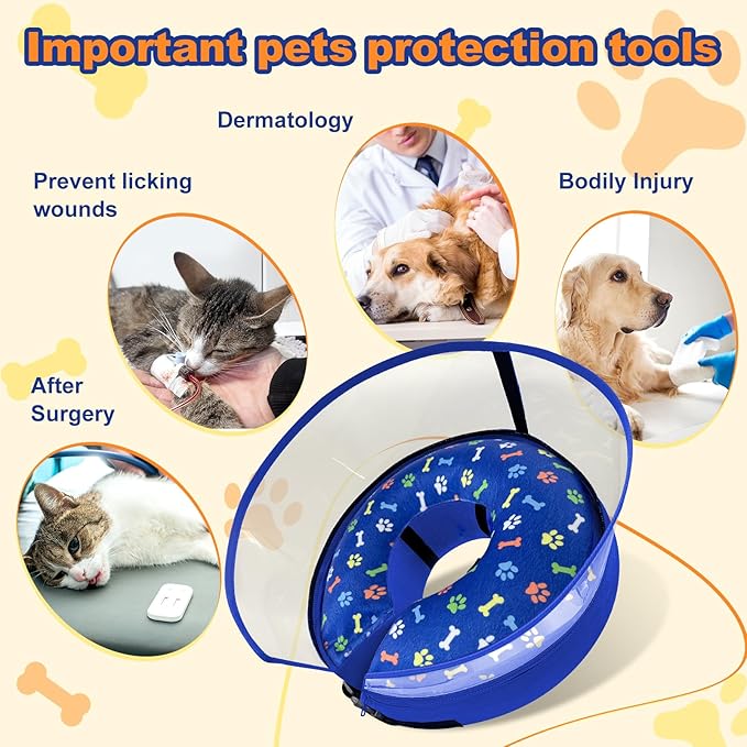 Dog Cone Collar with Enhanced Anti-Licking, Inflatable Dog Cone After Surgery, Adjustable Size with Soft Padding for Small Medium Large Dogs - Blue/XL-PawvioPets