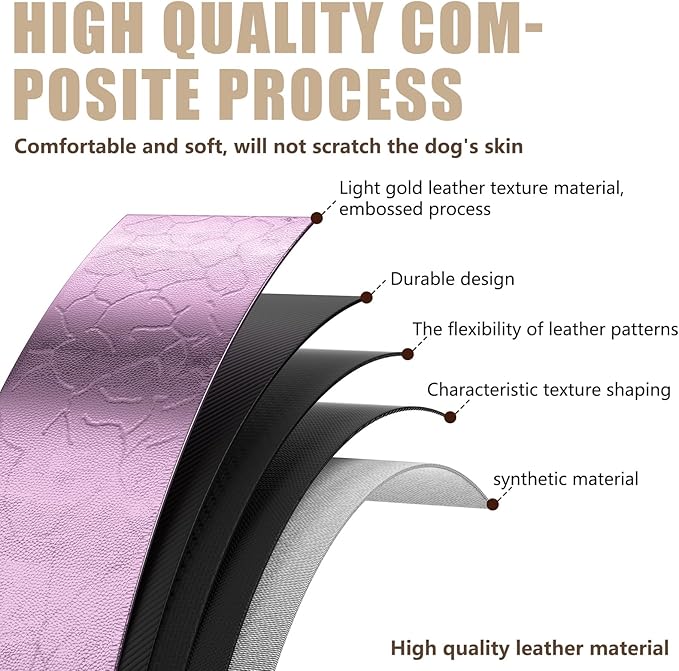 AirTag Dog Collar - Leather Dog Collar with Airtag Holder | IP68 Waterproof AirTag Holder with Metal Buckle, Comfortable GPS Dog Collars Tracker for Medium Large Dogs (Rose Gold, L)-PawvioPets