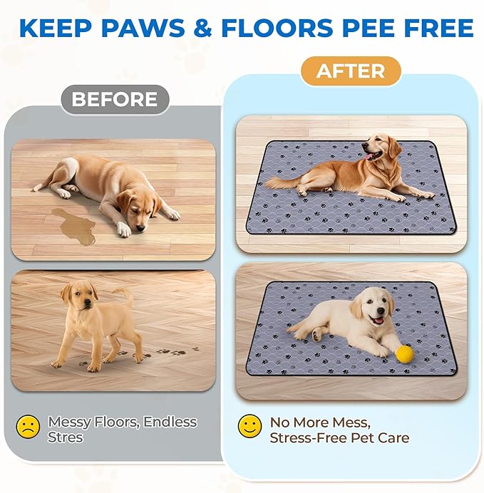 Fostanfly Non-Slip Washable Pee Pads for Dogs, 2 Pack Large 63"x63" Ultra-Absorbent and Leak-Proof Reusable Potty Training Pads for Dogs and Cats Puppy Pads-PawvioPets