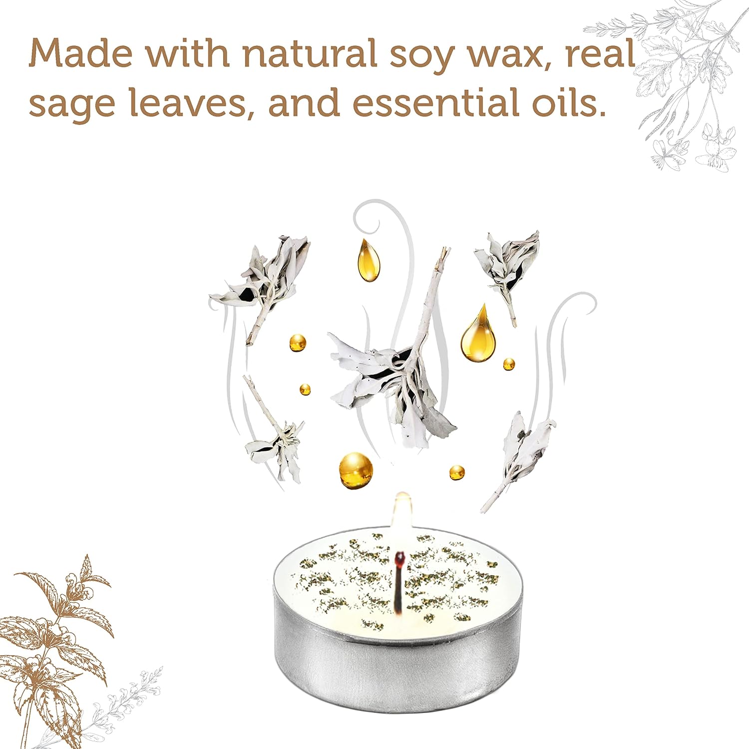 SOUL STICKS 12 Pack Little Smudgies Tealight Candles Smudge Candle for Cleansing House, Meditation, Chakra Healing | Made with Crystals and Herbs (White Sage & Cinnamon)