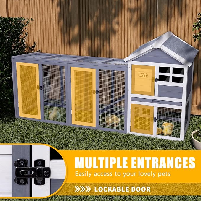 GEGURI Large Rabbit Hutch Indoor Outdoor Chicken Coop Wooden Bunny Cage with Waterproof Roof-PawvioPets