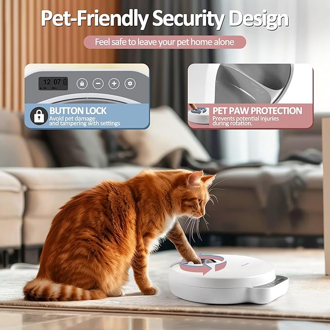 Automatic Cat Feeder Wet Food, Battery Operated Auto Wet/Dry Food Feeder with 2 Ice Packs, Cordless Programmable Timer Pet Auto Dispenser for Cat and Small & Medium Dog (4-Meals & Battery Included)-PawvioPets