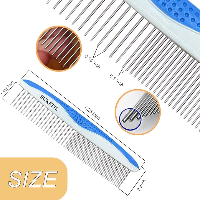 Dog Grooming Comb for Matting, Dog combs for grooming matting, Dematting Comb for Dogs and Cat with Stainless Steel Teeth & Non-Slip Handle (Style 1- Blue)-PawvioPets