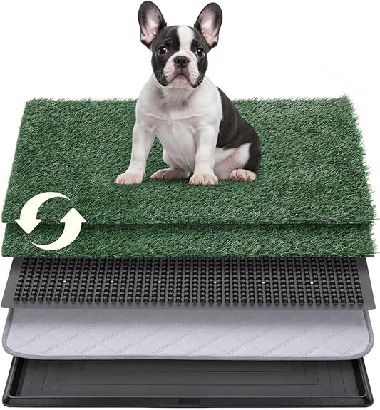 Dog Grass Pad with Tray, 30"x20" Medium Grass Pad for Dogs Potty with 2pcs Artificial Grass, Indoor Dog Litter Box for Balcony Apartment, Realistic, Washable, Less Odor-PawvioPets