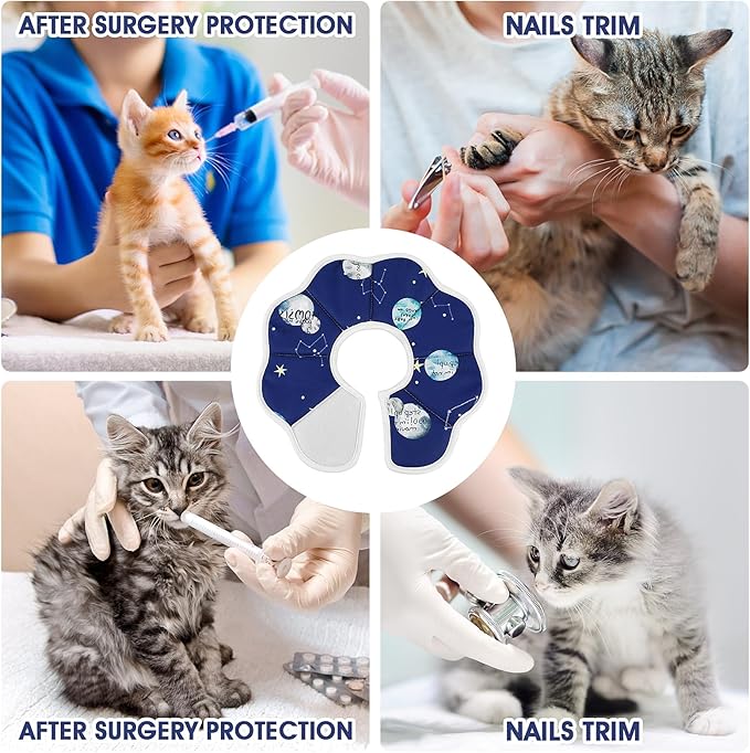 Cobee Soft Cat Cone Collar, Protective Cute Small Cat Recovery Collar Adjustable Fasteners Collars for Kittens Cats E-Collars After Surgery Wound Healing, Fit 6.3"-9" Neck Circumference(Constellation)-PawvioPets