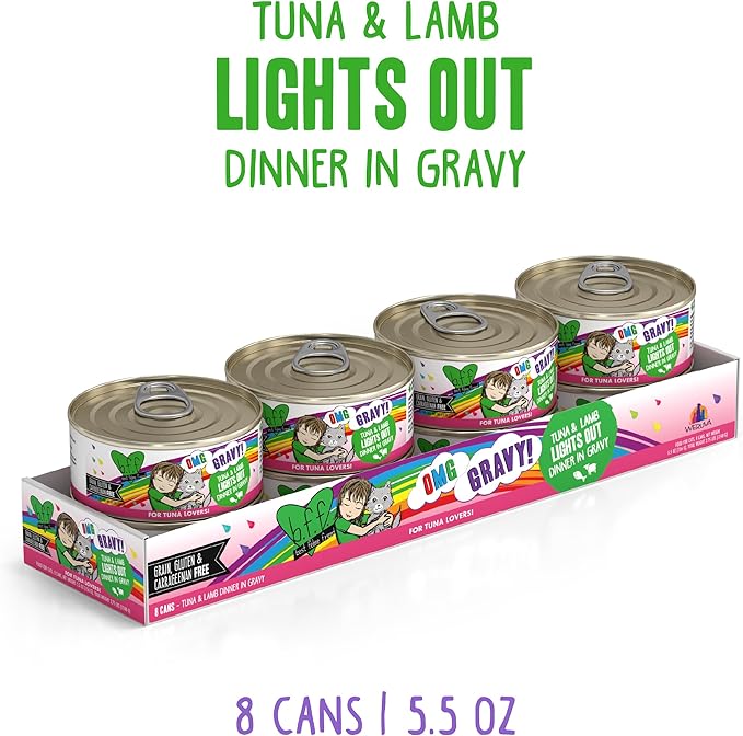 B.F.F. OMG - Best Feline Friend Oh My Gravy!, Tuna & Lamb Lights Out with Tuna & Lamb, 5.5oz Can (Pack of 8)-PawvioPets