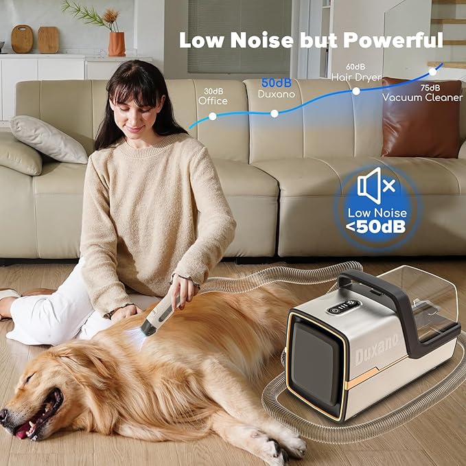 Dog Grooming Kit & Dog Hair Vacuum,15000 Pa Powerful Suction, Pet Grooming Vacuum Removes 99% Pet Hair, Includes Clippers, Brush, Nail Trimmer Grinder, Stainless Steel-PawvioPets