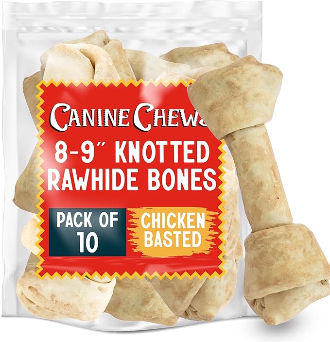Canine Chews 8-9" XL Extra Large Rawhide Bone for Large Dogs Aggressive Chewers Savory Flavored 10 Pack (Chicken Flavor)-PawvioPets