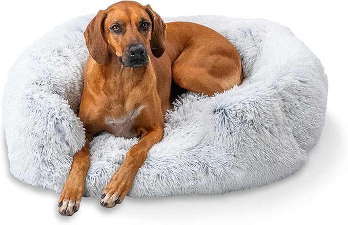 Best Friends by Sheri Shag Lounge Bed Calming Faux Fur Dog Bed, Frost, Large, 36" x 27"-PawvioPets