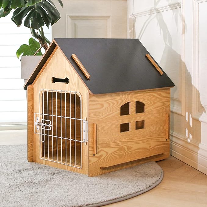 Dog House Indoor for Small Dogs or Cats, Cozy Wooden Design, Small Indoor Bed House, with Air Vents and Elevated Floor Warm Dog Cave-PawvioPets