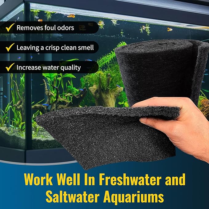 Aquarium Carbon Pad - Cut to Fit Carbon Infused Filter Pad Media for Clean & Clear Fish Tank and Ponds (Carbon filter - 5/8" Thickness, 1 Pack - 10.5" x 72")-PawvioPets