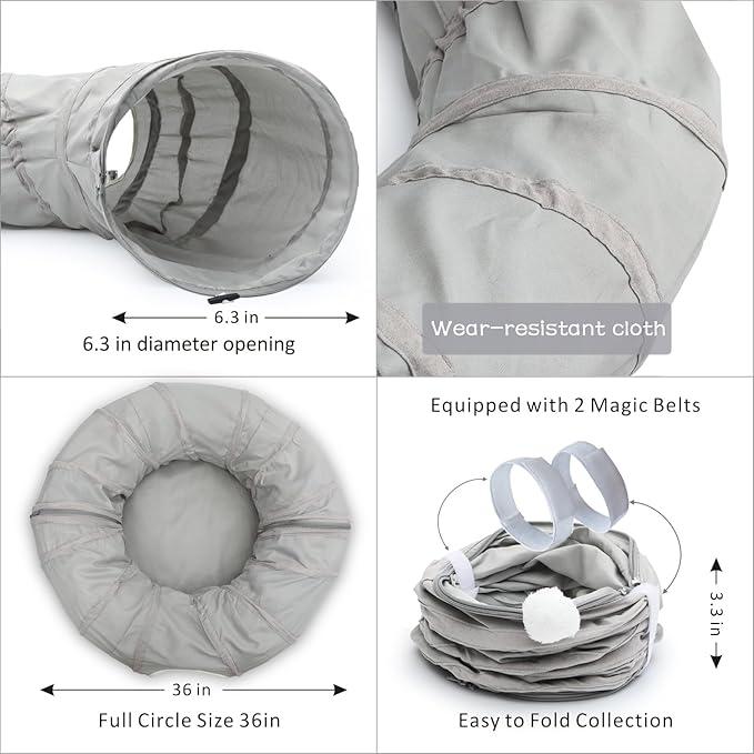 AUOON Cat Play Tunnel - Round Cat Tunnel with Bed | Interactive Cat Toys for Indoor Cats Kitten Kitty Puppy Rabbit Ferret (Light Grey)-PawvioPets