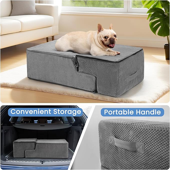 Dog Stairs for Bed 18.5" H, 4-Step Dog Steps for Small Dogs and Cats, Indoor Non-Slip Balanced Pet Stairs are Suitable for Puppy, Older Cat,Gery-PawvioPets