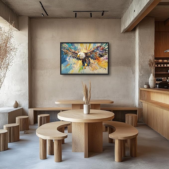 Framed Large Eagle Wall Art, Oversized Bald Wall Decor for Living Room, Colorful Wildlife Animal Canvas Painting Pictures Modern Artwork Home Decoration for Living Room Bedroom Office 36"x24"-PawvioPets