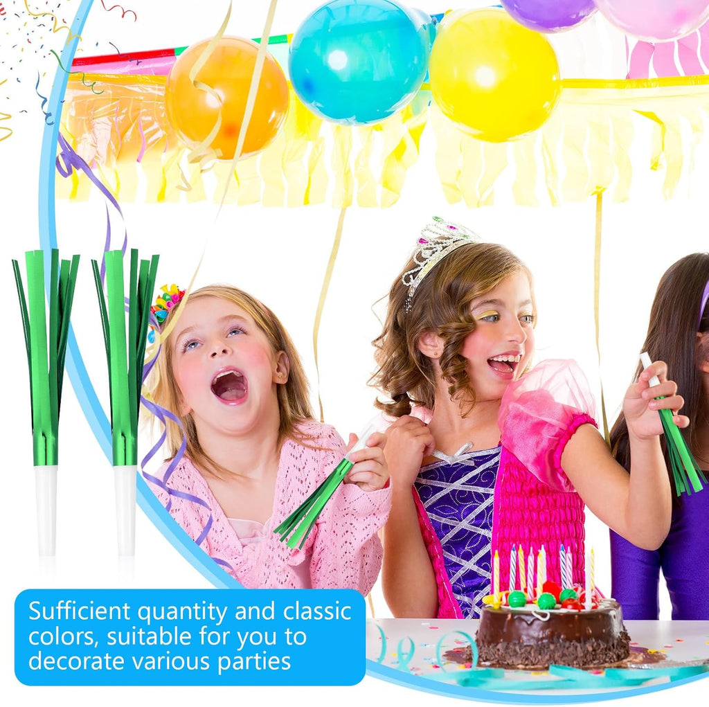 Metallic Fringed Noise Makers, for Noise Makers Party Favors, New Year Party, Baby Shower, Kids Birthday, 24 Pcs, Green