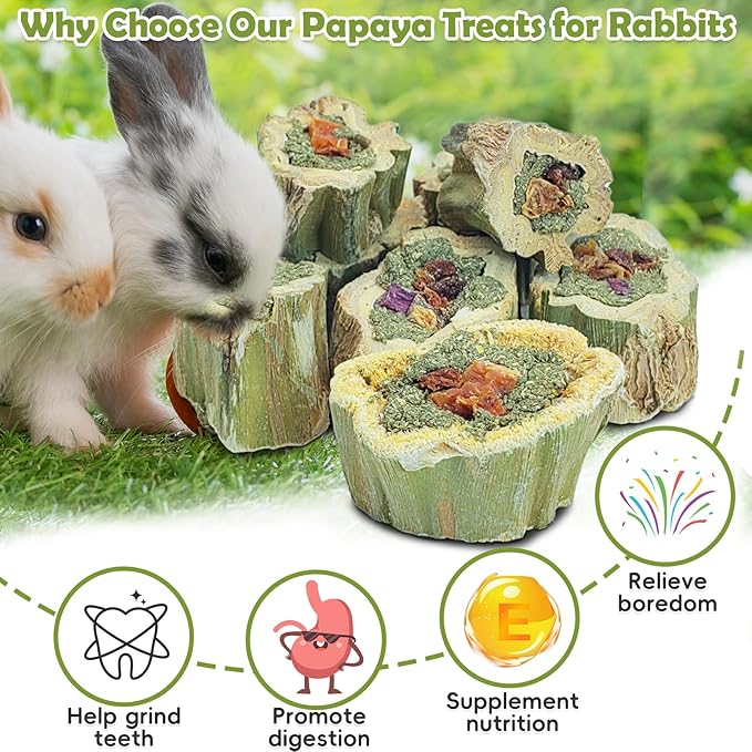 Fhiny Rabbit Chew Toys Natural Baked Papaya Wood Bunny Molar Treats Contain Alfalfa Grass Apple Carrot and Purple Sweet Potato Filling for Hamsters Guinea Pigs Chinchillas Teeth Grinding(0.22 lb)-PawvioPets