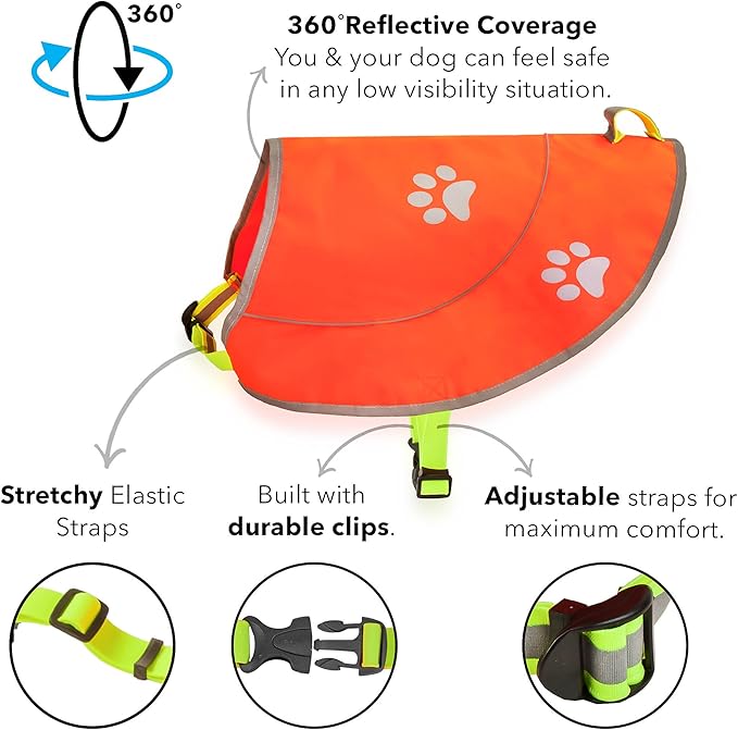 Dog Reflective Vest - Comfortable Jacket Safety Hunting, High Visibility for Dogs with Elastic Straps and Clasp Closure- Orange,X- Large-PawvioPets