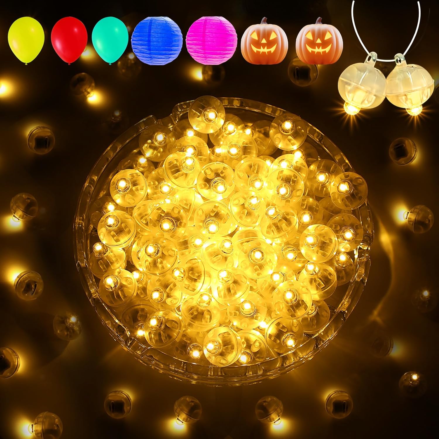 Aogist 100Pcs Warm White Balloon Lights with Hook,Long Standby Time,Waterproof Mini Light for Birthday Party Wedding Christmas Halloween Easter Decorative (Flash)