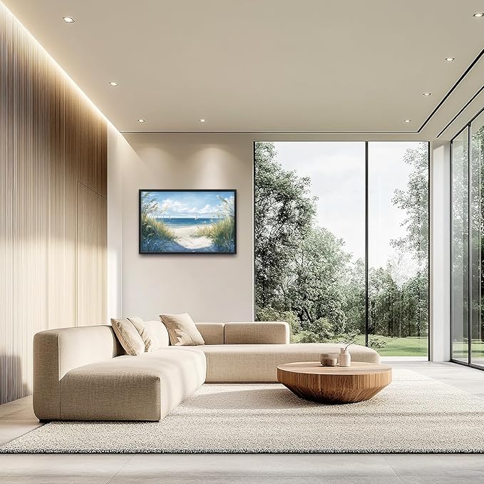 Framed Large Beach Wall Art for Living Room, Oversized Coastal Nautical Wall Decor Sailboat Canvas Seaside Pictures Modern Artwork Home Decoration for Living Room Bedroom Office 36"x24"-PawvioPets