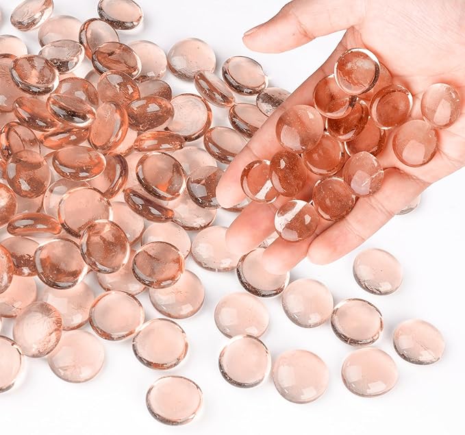 Glass Marbles, 0.97 LB Transparent and Smooth Flat Glass Beads for Vases, Mosaic Gem Pebbles for Aquarium Decor, Floral Arrangements, Mancala Stones, Vase Filler and Crafts, Pink-PawvioPets