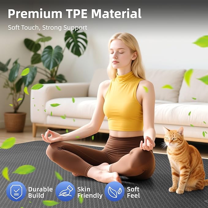 Extra Large Yoga Mat - 72"x35", 72"x48", 78"x57" - Wide TPE Exercise Mat for Home, Stretching, Couples & Family Workouts - 6-12mm Thick, Non-Slip & Waterproof - with Carry Bag and Straps-PawvioPets