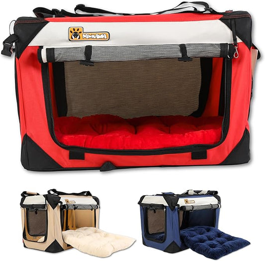 Extra Large Dog Cat Puppy Carrier 24"x16"x16" Foldable Soft Sided Travel Crate Portable Pet Kennel With Cushion Reduces Anxiety Saves Space Easy Vet Visits Secure Triple Entry Mesh Lightweight Durable-PawvioPets