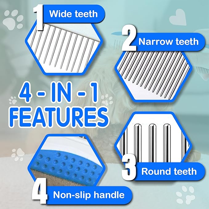Dog Grooming Comb for Matting – Metal Dematting Comb with Stainless Steel Teeth & Non-Slip Handle (Style 1)-PawvioPets