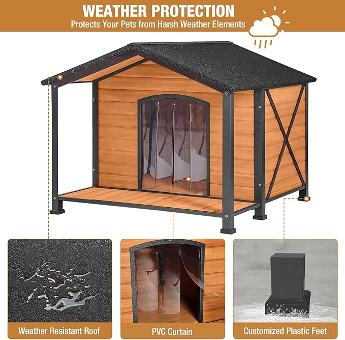 Extra Large Dog House Outdoor Weatherproof, Strong Metal Chew Proof Frame Dog Kennel for Small Medium Large Dogs-PawvioPets