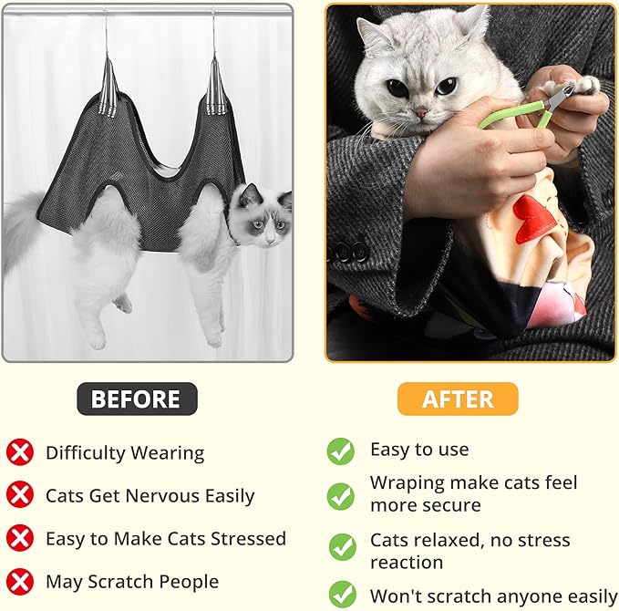 Cat Grooming Wrap,Anti-Escape Cat Wrap for Grooming,Self-Adherent Soft Cat Blanket to Wrap,Clip Nails, Anti-Bite, Anti-Scratch,Cat Calming Wrap,Cat Burrito Wrap,Swaddle Wrap Pet Tool Large Size-PawvioPets