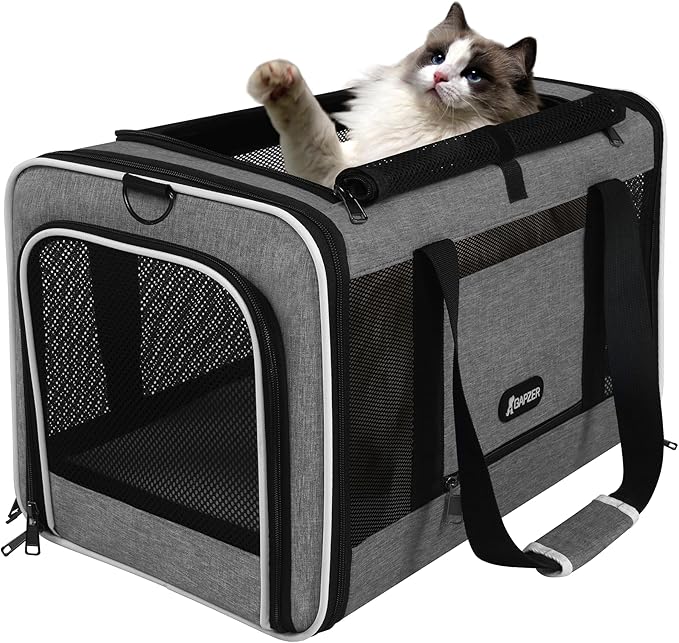Cat Carrier 18x11x11 Top Load Soft Pet Travel Bag Over 15 lbs, Collapsible Small Dog Puppy Crate 10 Pounds, Small Animal Rabbit Kennel Carrying Case, Kitten Mesh Cage Medium Cat Under 25 Grey-PawvioPets