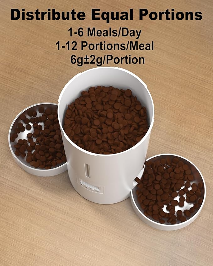 Dual Automatic Cat Feeder 2 Cats,6 Meals/Day,12 Portions/Meal,4.2L Dual Power Double Bowls Feeder,Dry Food Auto Pet Dispenser,10S Voice Record,Flexible Schedule Timer(White,Stainless Dual Bowls)-PawvioPets