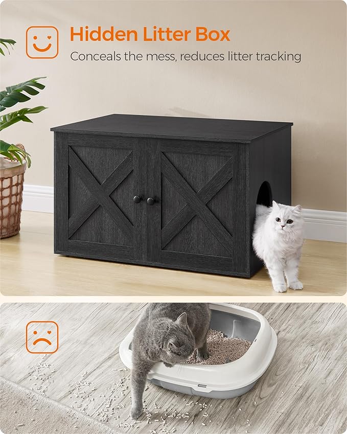 Feandrea Cat Litter Box Enclosure, Litter Box Furniture Hidden with Removable Divider, Indoor Cat House, End Table, 31.5 x 20.9 x 19.7 Inches, Ink Black UPCL002B01-PawvioPets