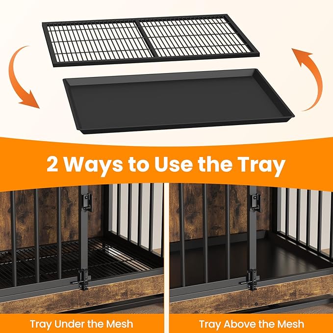 Dog Crate Furniture, Dog Crate End Table for Medium and Large Dogs,Wooden Cage Kennel Furniture Indoor, Modern Dog Crate with Multi-Purpose Removable Tray, Double-Doors Dog Furniture-PawvioPets