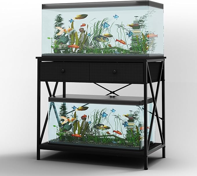 Fish Tank Stand 40 Gallon: Sturdy Aquarium Stand with Accessories Storage - Metal Fish Tank Table for 40-50 Gallon Reptile Breeder Turtle Terrarium - 35"X19.54" Weight Capacity 660 lbs-PawvioPets