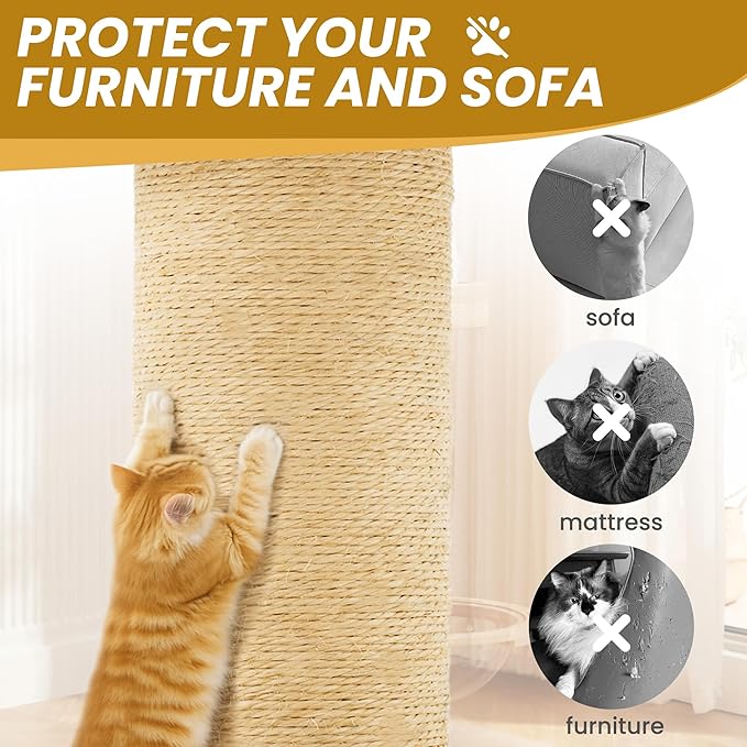 59in Large Cat Tree Tower for Indoor Cats with Soft Plush Hang Ball, Two Condos, Sisal Scratch Posts & Rope Play for Kittens/Adult Cats, New Beige-PawvioPets