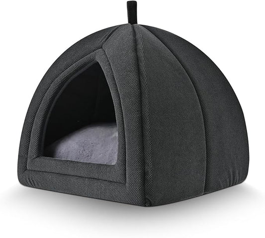 Amazon Basics Cat Cave Bed, 2-in-1 Foldable House for Indoor Cats, with Washable Cushion and Non-Slip Base, 15 x 15 Inches, Small-PawvioPets