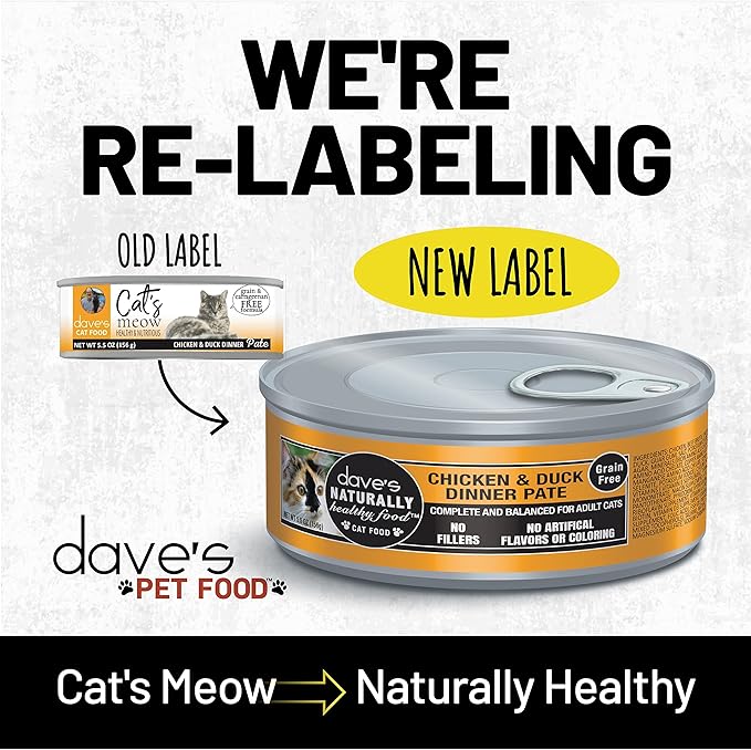 Dave's Pet Food Grain Free Wet Cat Food Pate (Chicken & Duck Dinner), Made in Canada Naturally Healthy Canned, Added Vitamins & Minerals, 5.5 oz Cans (24 Pack)-PawvioPets