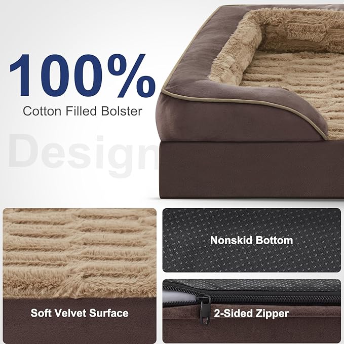 FURTIME Orthopedic Dog Bed for Extra Large Dogs - XL Washable Dog Sofa Beds Large, Supportive Foam Pet Couch Bed with Removable Washable Cover, Waterproof Lining and Nonskid Bottom, Khaki-PawvioPets