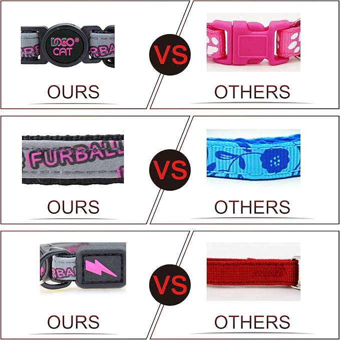 DOCO Cat Collar (Neck Girth - 3/8" x 7.5-12", Weight Upto - 13lb) Reflective Cat Collar with Bell, Breakaway Safety Buckle, Adjustable Nylon Strap for Kittens & Adult Cats (Pink)-PawvioPets