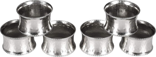 Everyday Metal Napkin Rings for Wedding Receptions, Dinners Parties, Family Gatherings, Everyday Use - Hand Made by Skilled artisans, Hammered Silver, Set of 6